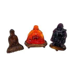 (Lot of 3) 20th Century Chinese Carved Buddha Statues