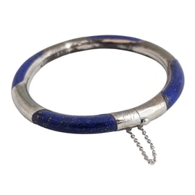 Vintage Sterling & Lapis Hinged Bangle