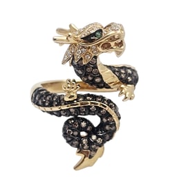 Diamond, Colored Diamond, Emerald 14k Dragon Ring, Effy