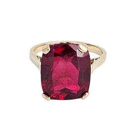Vintage Synthetic Ruby, 14k Yellow Gold Ring