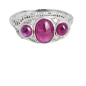 Art Deco Ruby, Diamond, 14k White Gold Ring