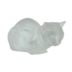 Lalique Cristal "Chat Couche 11602" Cat Figure with Original Box
