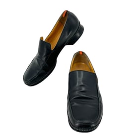 Hermes Black Leather Amphi Mocassin Loafers Size 38