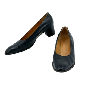 Hermes Paris Black Leather Heels, Size 37