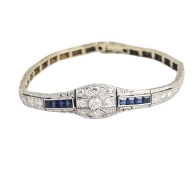 Art Deco Diamond, Sapphire, 14k Bracelet
