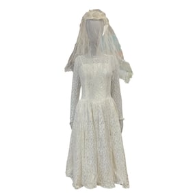 Vintage Long Sleeve Lace Dress with Headpiece