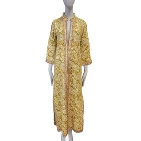 Vintage 1970's gold tone Moroccan Damask Kaftan Dress