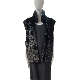 Circa 1980's Mint Unbranded Black Leather and Fur Vest