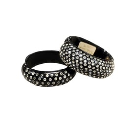 Pair of Vintage Hinged Thermoset and Rhinestone Costume Jewelry Bracelets