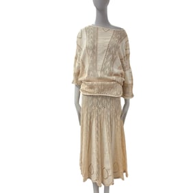 Vintage 2pc Boho Embroidered Cotton Skirt Outfit