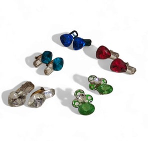 (Lot of 5) Vintage Wendy Gell and Other Faux Gem Clip Ons