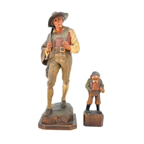 (Lot of 2) Italian/German Alps Black Forest Carved Wood Anri Figural Group