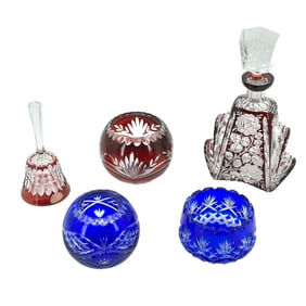 (Lot of 5) Czech Bohemian colored cut crystal table articles