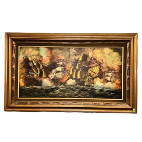 Arturo Vasselli (Italian, 20th Century) Large Mid-Century sea battle oil painting