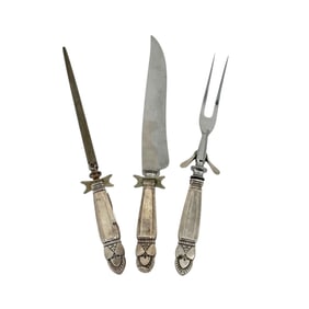 (Lot of 3) Manner of Georg Jensen Sterling Silver 3-Piece Carving Set