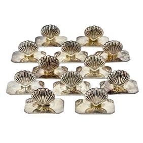 (Lot of 12) Portuguese Silver Plate "Clam Shell" Place Card Holders
