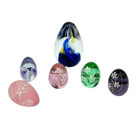 (Lot of 6) Art Glass Egg Paperweight Group