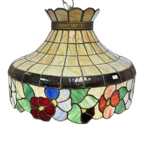 Mid-Century Slag Glass Electrified Chandelier Light Fixture