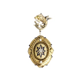 Seed Pearl, Enamel, 14k Griffin Pendant