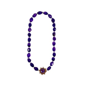 Amethyst, Seed Pearl, and 14k Necklace