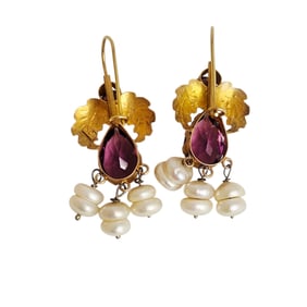 Pair of Amethyst, Freshwater Pearl, 10k Earrings