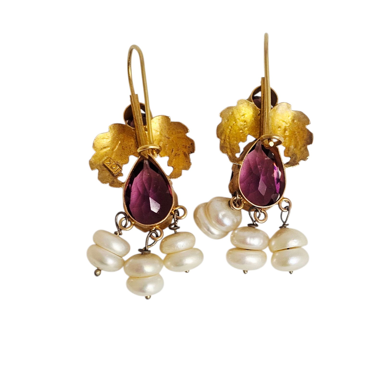 Pair of Amethyst, Freshwater Pearl, 10k Earrings (1 of 4)