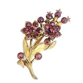 Garnet, Sterling Silver Gilt Floral Brooch, Sybil Dunlop
