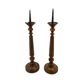 Pair of 19th Century Continental Turned Wood Candle Prickets