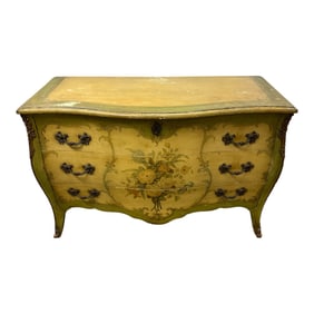 Antique Three Drawer Green Floral Painted Dresser