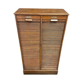Early 20th Century Oak Tambour Front Filing Cabinet