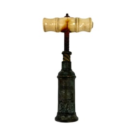 A 19th Century Dowler England Thomason Type Single Barrel Brass Corkscrew with Turned Bone Handle