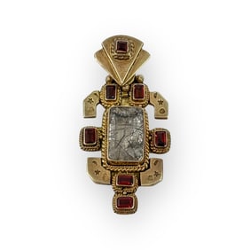 Tourmalinated Quartz, Garnet, Sterling Silver Pendant, Som's