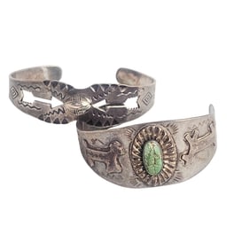 Collection of Two Fred Harvey Era Sterling Silver Cuff Bracelets