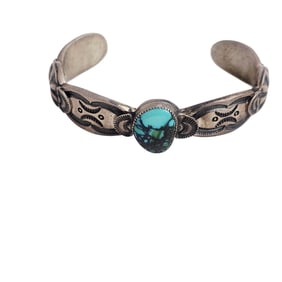 Navajo Turquoise, Sterling Silver Cuff Bracelet, R. Bennett