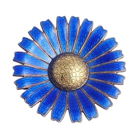 Mid-Century Danish Enamel, Silver Gilt Daisy Pin, Anton Michelsen