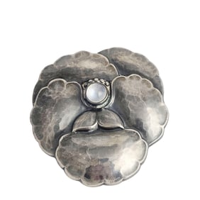 Moonstone, Sterling Pansy Pin, Georg Jensen