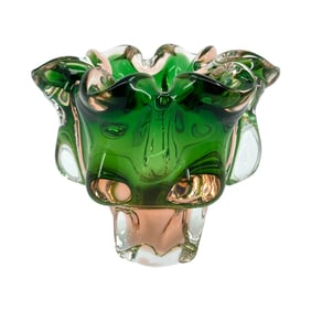 Josef Hospodka for Chribska Glassworks Vintage Footed Art Glass Bowl circa 1970s