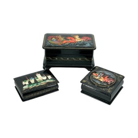 (Lot of 3) Russian Palekh/Fedoskino hand-painted Lacquer Boxes