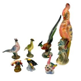 (Lot of 7) Mid-Century Ceramic Bird Figurine Group