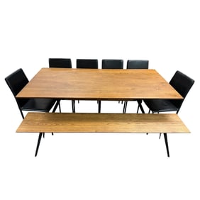 Mid-Century Style Dining Table, Bench, and 6 Chairs