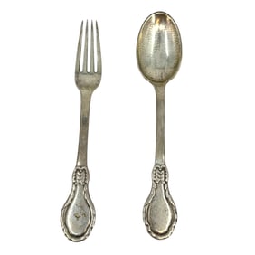 Pair of Evald Nielsen Hammered Silver Serving Utensils