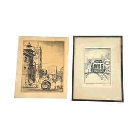 (Lot of 2) San Francisco Cable Car Etchings by Arthur Palmer and Rexford Holmes
