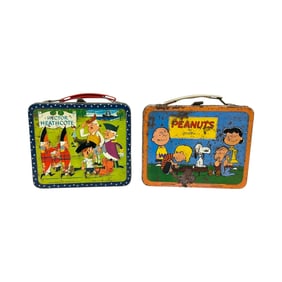 (Lot of 2) Vintage 1960's Tin Lunch Box Group- Hector Heathcote and Peanuts