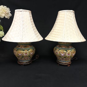 Pair of Enamel Cloisonne Vases Mounted as Lamps, China