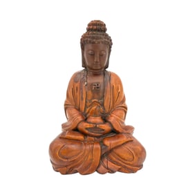 Carved and Lacquered Wood East Asian Figure of the Buddha