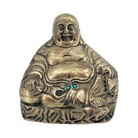 Silver Metal Alloy Figure of the Seated Budai