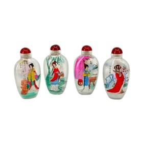 (Lot of 4) Reverse Painted Snuff Bottles of 4 Beauties, in Box