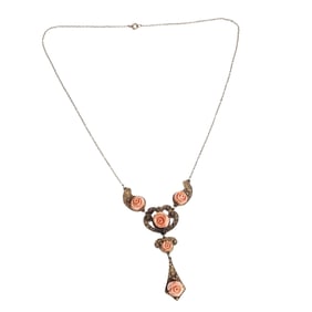 Carved Coral Rose 14k Yellow Gold Necklace