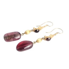 Pair of Tourmaline, 14k Yellow Gold Earrings