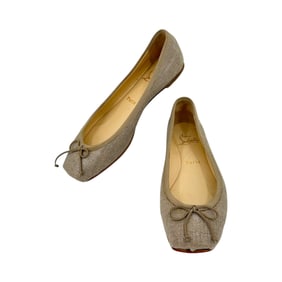 Louboutin Canvas and Leather Tan Ballet Flats Size 37